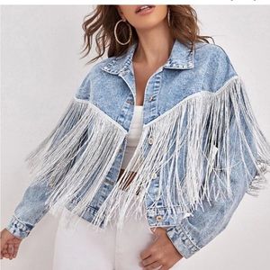 Sexy Fringe Trim Denim Jacket